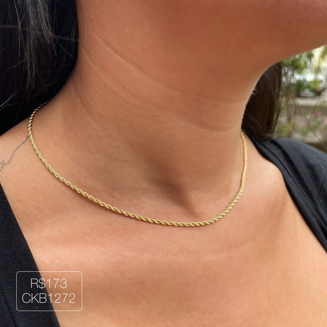 Choker Cordão Baiano 2mm Liso Dourado